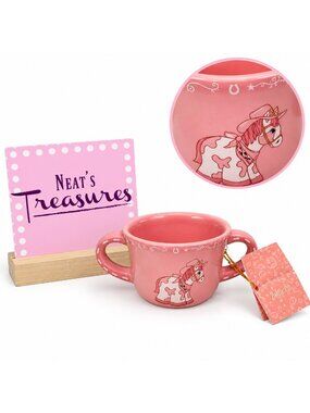 Manual Woodworkers & Weavers GIDDY UP Horse Cowgirl Pink Porcelain Cup NEW